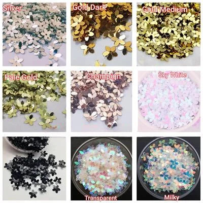 10 Gm Flower Shape, Loose Sequins in Transparent & White Multicolor Color