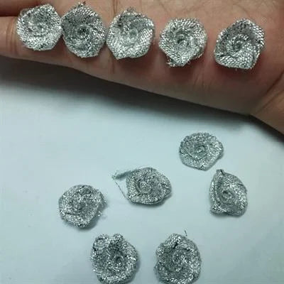 10 Pcs Beautiful Silver Shiny Roses Size 1.6cm DIY Crafts