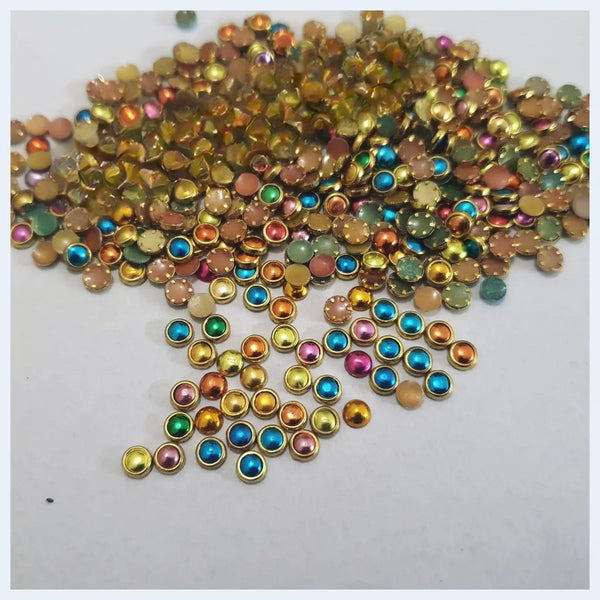 100 Pcs, MUlticolor Mixed Colors Real Kundan Beads DIY Sewing Jewelry Decoration, Round Shape 4mm