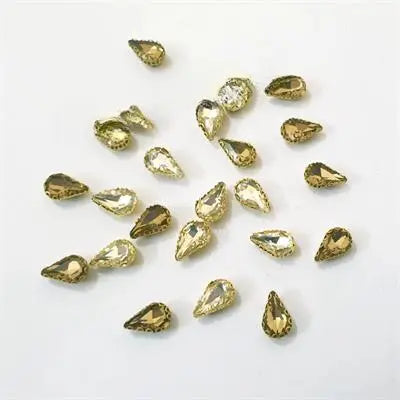 12 Pcs Colorful Oval & Drop Glass Sew On Rhienstones with Golden Base Crystal Clipstones
