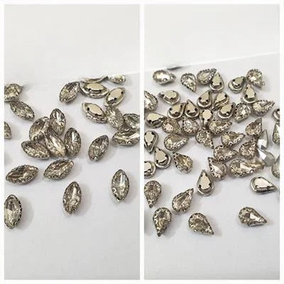12 Pcs , Silver Crystal Faceted Eye/Drop Beads, Crafts DIY in Various Colors in SIlver