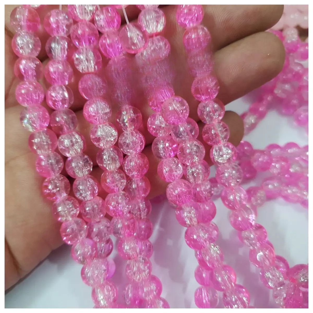 1 Strings Crack Beads 8mm Round - Pastel Salmon - 1 String 45 Plus Glass