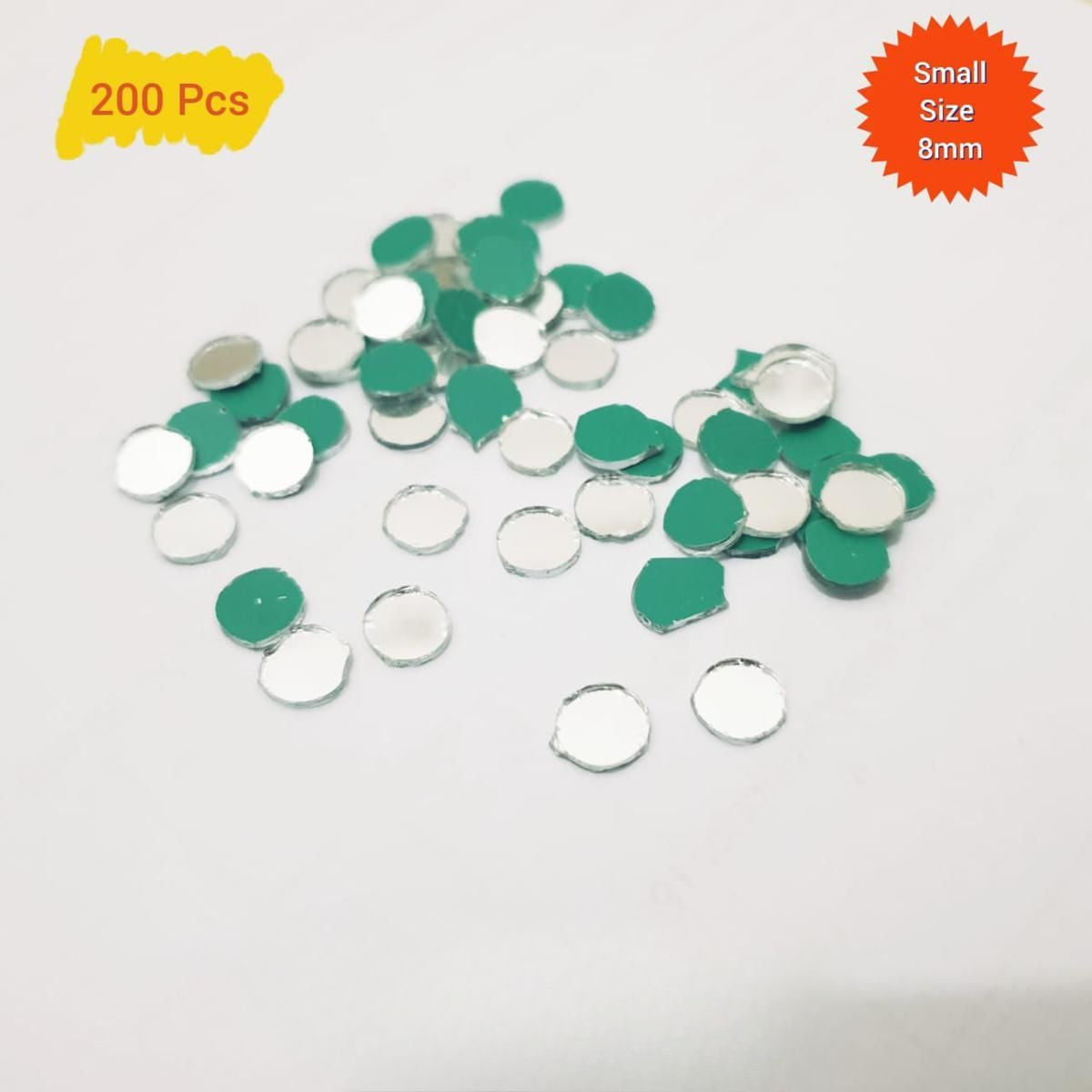 200 Pcs DIY Small Craft Mirrors, 8mm Round Shape Mirror Mosaic Tiles for Crafts Projects, Decoration