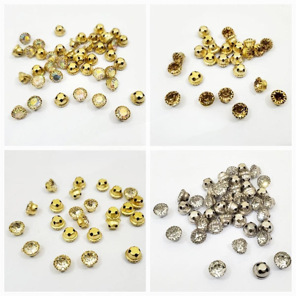 20 Pcs Round Glass Sew On Rhienstones with Golden Base Crystal Clipstones