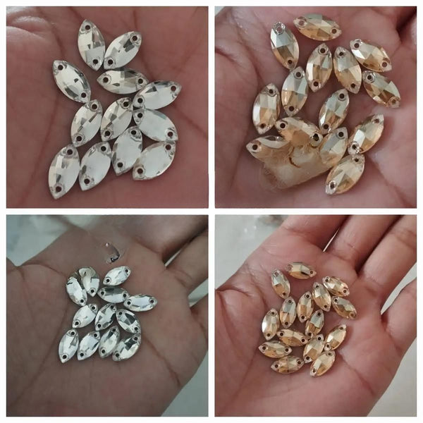 20 Pcs Silver & Gold Shiny Kundan Beads With Holes DIY Sewing Craft Sets (small & big Size)