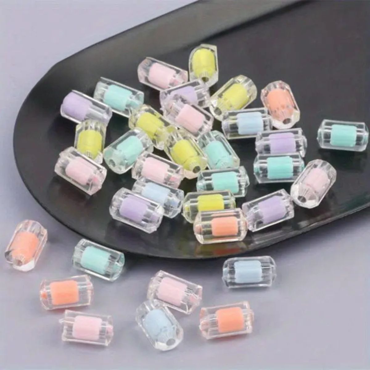 25 Pcs Transparent Acrylic Inner Color Pillar Beads Crafts Sets size (7x12 mm)