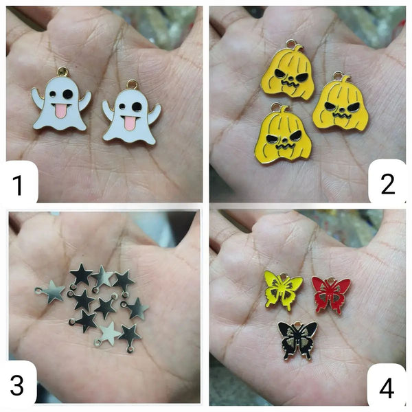 2 Pcs Cute Colorful Pimpkin & Peak a boo Charms Gold Plated Butterfly Crafts Making Accessories