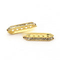 2 pcs Elongated metal divider with crystals with five holes 1.5 mm color gold