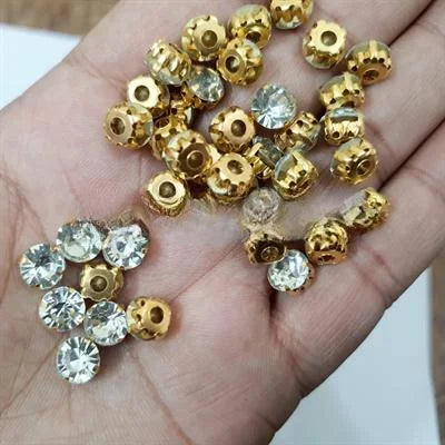 40 Pcs Crystal Acrylic Sew On Rhinestones With Golden Base Crystal Nug 8mm
