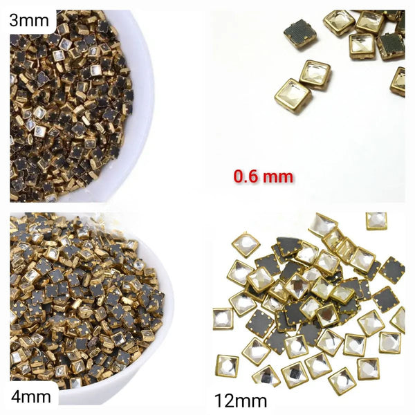 50 Pcs, 3mm Small Size Square kundan Stones Decoration, Silver
