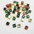 6 Pcs Colorful Square Glass Sew On Rhienstones with Golden Base Crystal Clipstones
