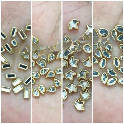 60 Pcs Tiny Rectangular Shape Kundan Stones for Embroidery, Craft and Jewellery Making (2mmx5 mm)