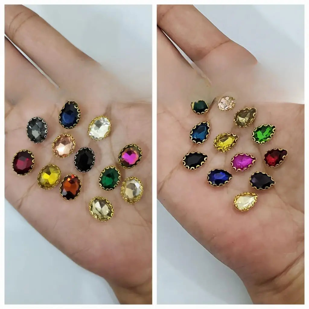 12 Pcs Tear Drop and Oval Glass On Rhienstones with Crystal