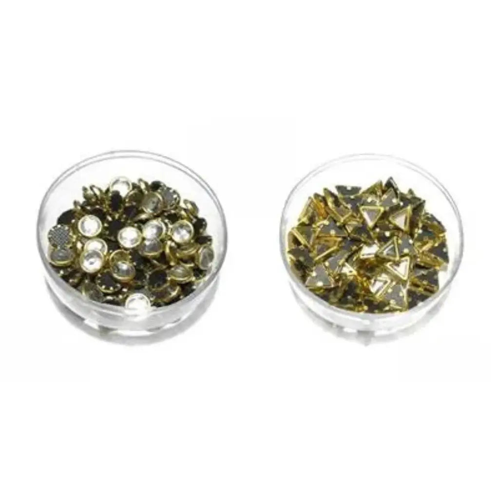60 Pcs Round & Triangle Shape Real Kundan Stone, 30 Pcs Each
