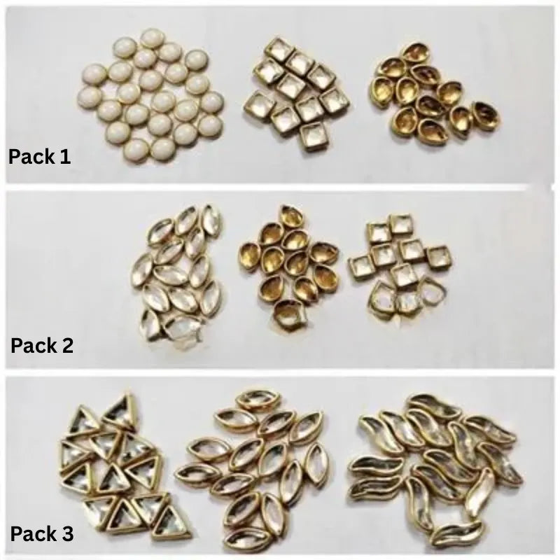Pack of 1 Real Kundan Beads DIY Sewing Jewelry Decoration, DIY, 60 Pcs Total (20 Pcs Each)