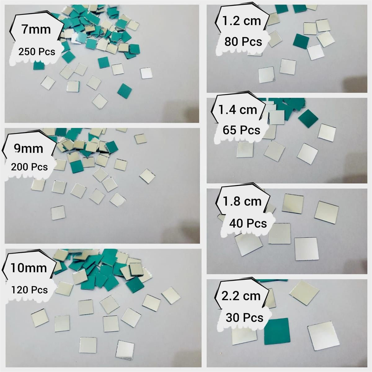 Pack of 1 Small Mini Square Craft Mirrors Mirror Mosaic Tiles, Various Sizes 7mm-2.2 cm