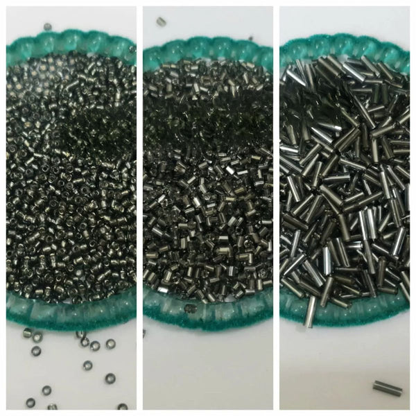Pack of 2 Tola Glass Cut Pipe, & 4mm Pony Beads In Grey Colors DIY Clothing Craft Sets