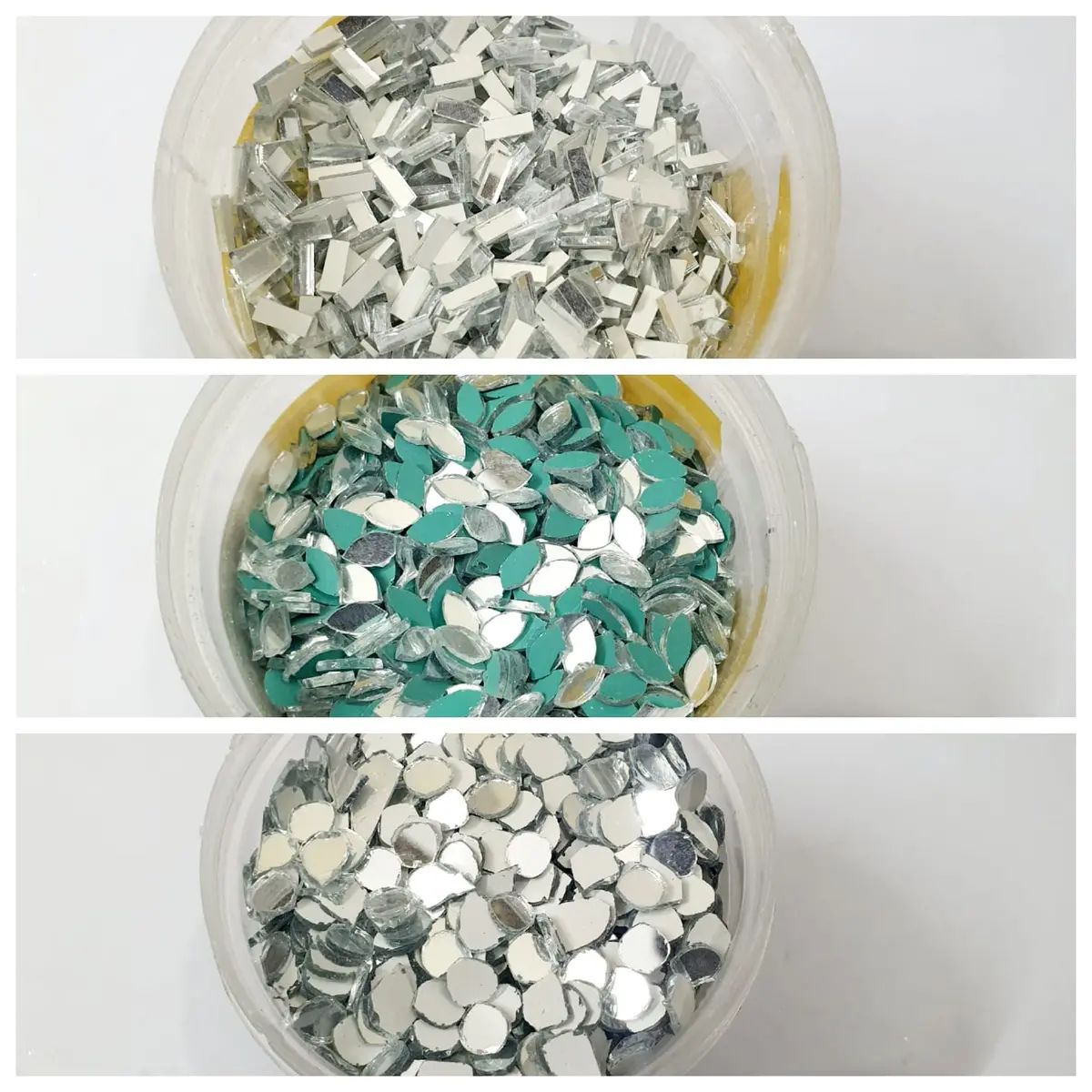 Pack of 300 Pcs (100 Pcs Each) eye, round & rectangle DIY Big Craft Mirrors