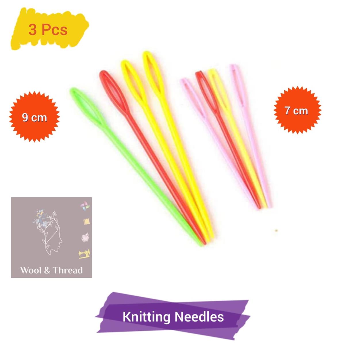 Pack of 3 Pcs, Mixed Color 7cm/9cm Plastic Knitting Needles Crochet Hooks Wool Yarn Needle