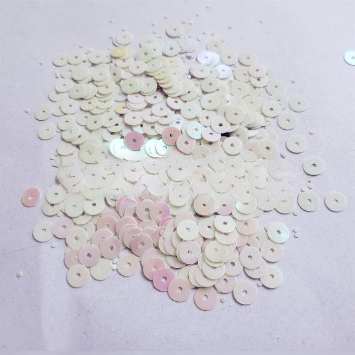 1 Tola Sitaray in White, Sequins Craft Supplies Flat Back With Hole 6mm