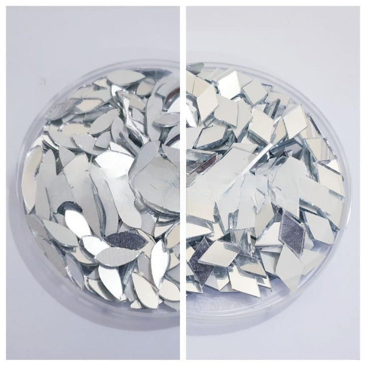 200 Pcs (100 Pcs Each) Dimond & Leaf Shape DIY Small Craft Mirrors