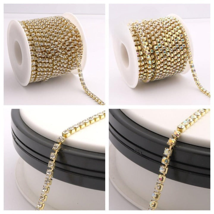 4 Gaz (2 Gaz Each)Super Shinny Crystal Rhinestones DIY Jewellery Gold Color