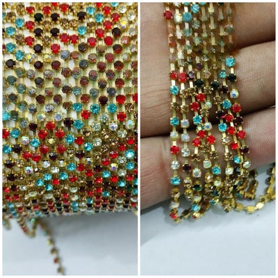 3 gaz Rhinestone Lace Pearl Chain Gold Silver Base DIY Sew On Decoration Crafts