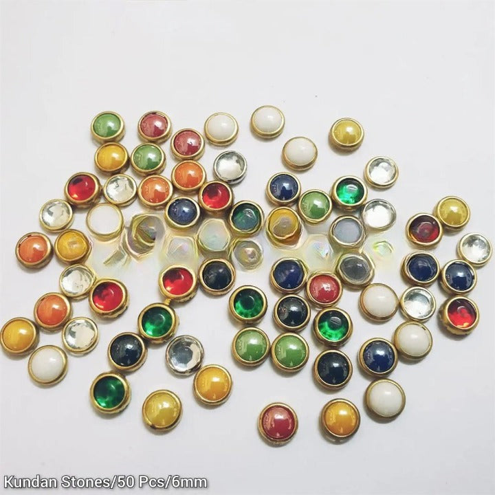 50 Pcs, 6mm Mixed Colors Real Kundan Beads DIY Sewing Jewelry Decoration, Round Shape