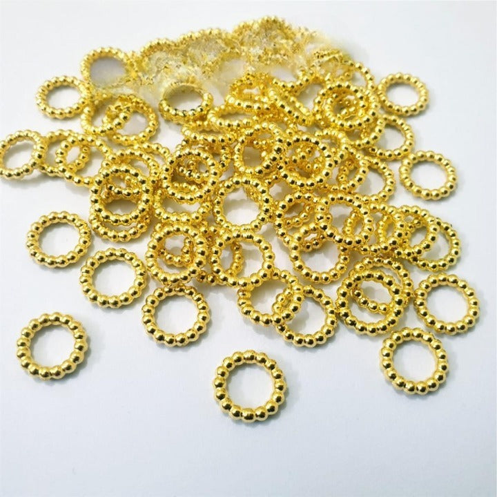 50 Pcs Plastic Tiny Rings 12mm Beads Golden Colors