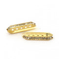 3 Pair (6 pcs) Elongated metal divider with crystals with five holes 1.5 mm color gold