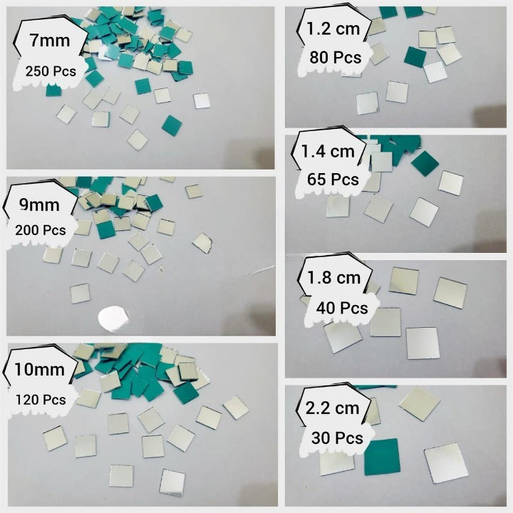 Pack of 1 Small Mini Square Craft Mirrors Mirror Mosaic Tiles, Various Sizes 7mm-2.2 cm