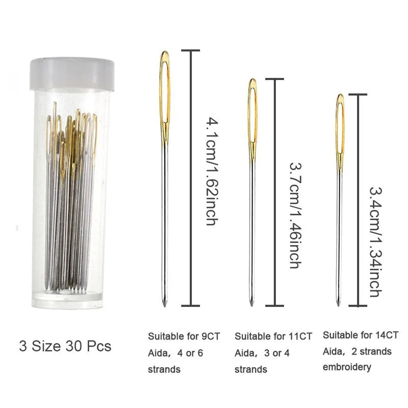 Mix Size Large Eye Sewing/Cross Stitch Needles with Threader