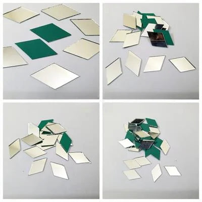 100 Pcs (25 pcs Each) Glass Dimond Shape Mirror Craft And Also Used In Embroidery, Width 24/28/38/42 cm