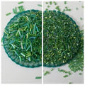Pack of 3 Tola (1.5 tola each) glass pony cut beads & 6mm Pipe Beads In green