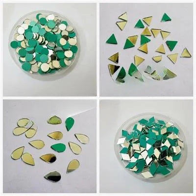 200 Pcs (50 Pcs Each) Square & Leaf, round & triangle Shape DIY Small Craft Mirrors