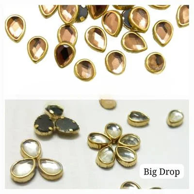 30 Pcs Kundan Stone for Embroidery, Craft and Jewellery Making (Teardrop Shape, 7MM,)