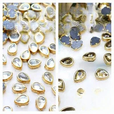 50 Tear Drop Shape White Color Flatback Crystal Kundan Stone (6x4mm)
