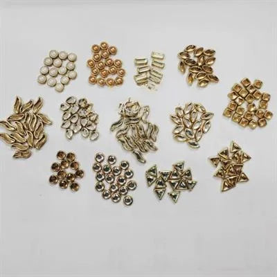 130 Pcs Total (10 Pcs Each) Real Kundan Beads DIY Sewing Jewelry Decoration (13 Shapes)