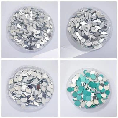 Pack Of 400 Pcs (100 Pcs Each) Glass Eye/Round/Dimond & Leaf Shape Mirrors Used In Embroidery