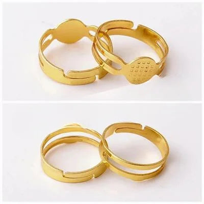 Pack of 10 Pcs Adjustable Gold Plated Ring Settings Base Blank for DIY Rings Jewelry Findings Making Accessories Supplies 8mm/5mm