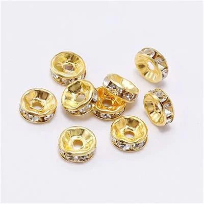 50 PCs 6mm Pave Rhinestone Flat Round Space Beads for DIY Jewellery Making