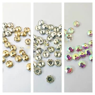 24 Pcs Faceeted Beads Flower Silver, Gold & Multicolor , 7 mm Beautiful Design, Beads Craft Supplies