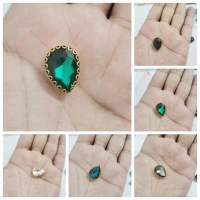 6 Pcs Colorful Tear Drop Glass Sew On Rhienstones with Golden Base Crystal