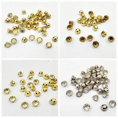 20 Pcs Round Glass Sew On Rhienstones with Golden Base Crystal Clipstones