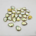 12 Pcs White Colorful Tear Drop Glass Sew On Rhienstones with Golden Base Crystal ( 15x10mm )