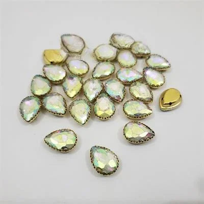 6 Pcs Colorful Oval Glass Sew On Rhienstones with Golden Base