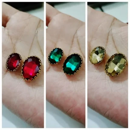 6 Pcs Colorful Oval Glass Sew On Rhienstones with Golden Base Crystal Clipstones
