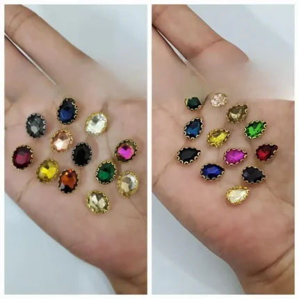 12 Pcs Tear Drop and Oval Glass On Rhienstones with Crystal