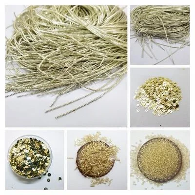 Pack of 6 Tola (1 Tola Each) Naqsh/Dabka/ Glass Moti, Sequins Disc & Cup For Clothing Use in Dull Gold Color