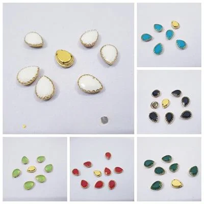 12 Pcs White Colorful Tear Drop Glass Sew On Rhienstones with Golden Base Crystal ( 15x10mm )